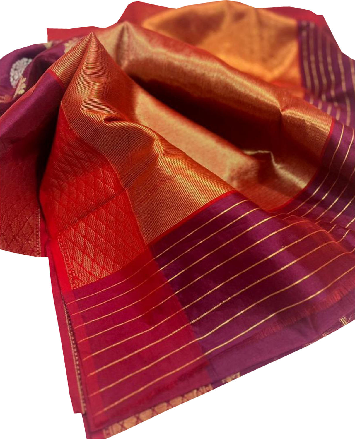 Elegant Maroon Chanderi Handloom Pure Silk Flower Design Saree - Luxurion World