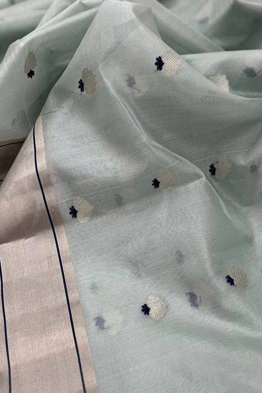 Blue Chanderi Handloom Pure Silk Saree - Luxurion World