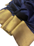 Blue Chanderi Handloom Pure Silk Saree - Luxurion World