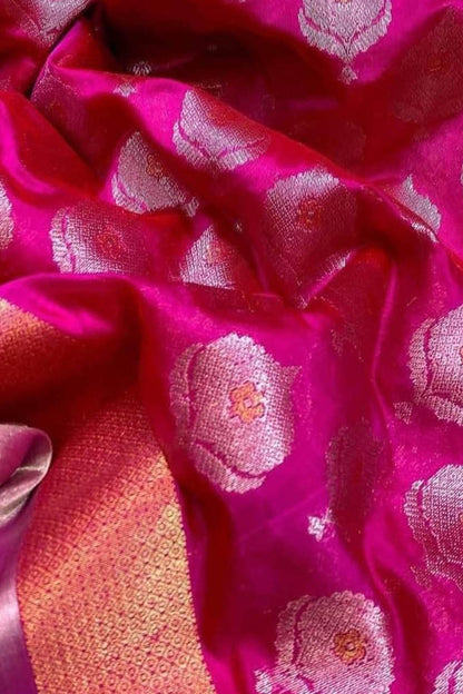 Beautiful Pink Chanderi Handloom Pure Silk Saree - Luxurion World
