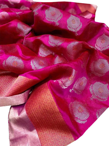 Beautiful Pink Chanderi Handloom Pure Silk Saree - Luxurion World