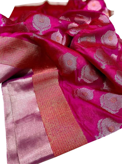 Beautiful Pink Chanderi Handloom Pure Silk Saree - Luxurion World