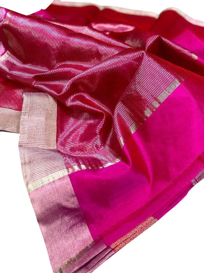 Beautiful Pink Chanderi Handloom Pure Silk Saree - Luxurion World
