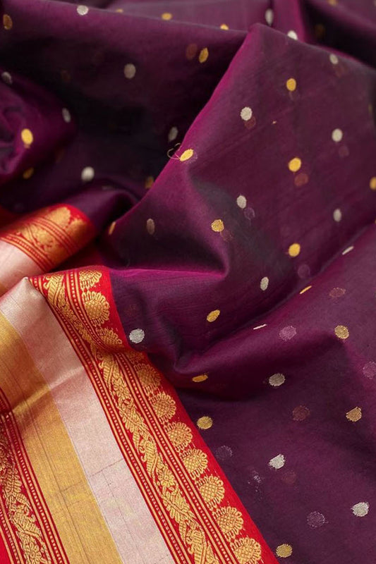 Exquisite Purple Chanderi Handloom Pure Katan Organza Small Booti Design Saree - Luxurion World