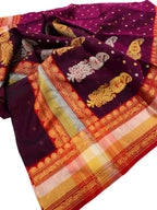 Exquisite Purple Chanderi Handloom Pure Katan Organza Small Booti Design Saree - Luxurion World