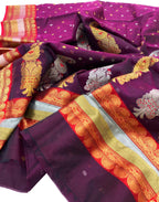 Exquisite Purple Chanderi Handloom Pure Katan Organza Small Booti Design Saree - Luxurion World