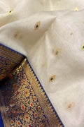 Elegant Off White Chanderi Handloom Pure Katan Organza Meenakari Saree - Luxurion World