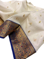 Elegant Off White Chanderi Handloom Pure Katan Organza Meenakari Saree - Luxurion World