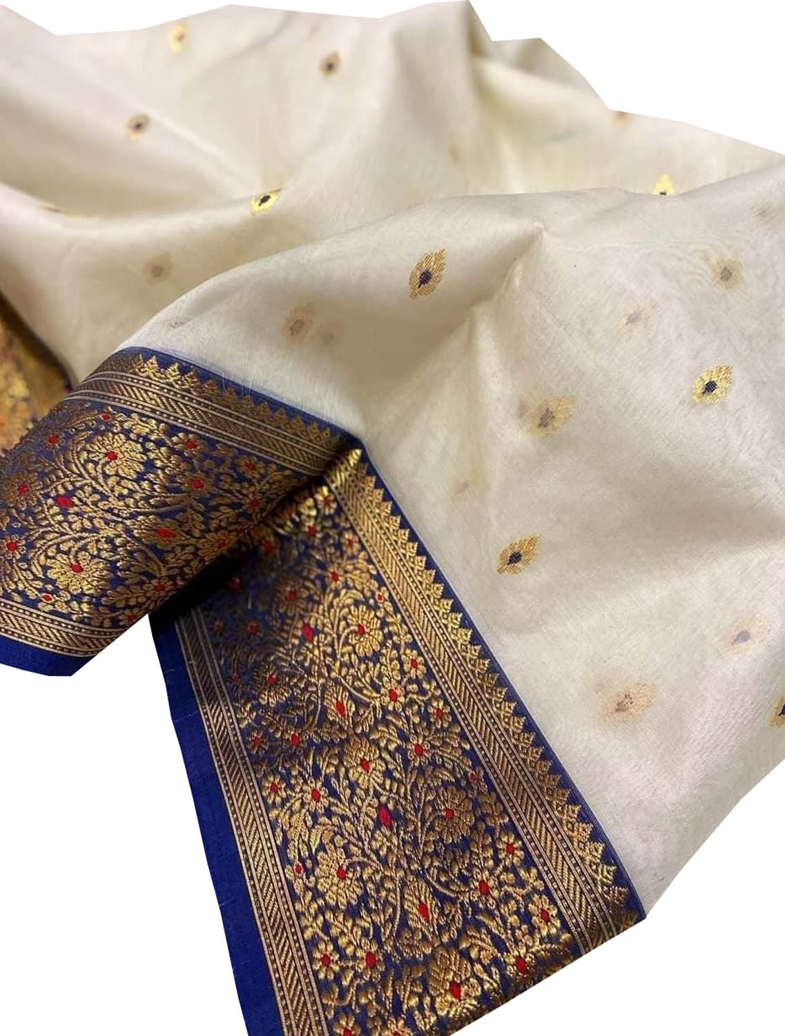 Elegant Off White Chanderi Handloom Pure Katan Organza Meenakari Saree - Luxurion World