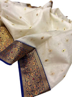 Elegant Off White Chanderi Handloom Pure Katan Organza Meenakari Saree - Luxurion World