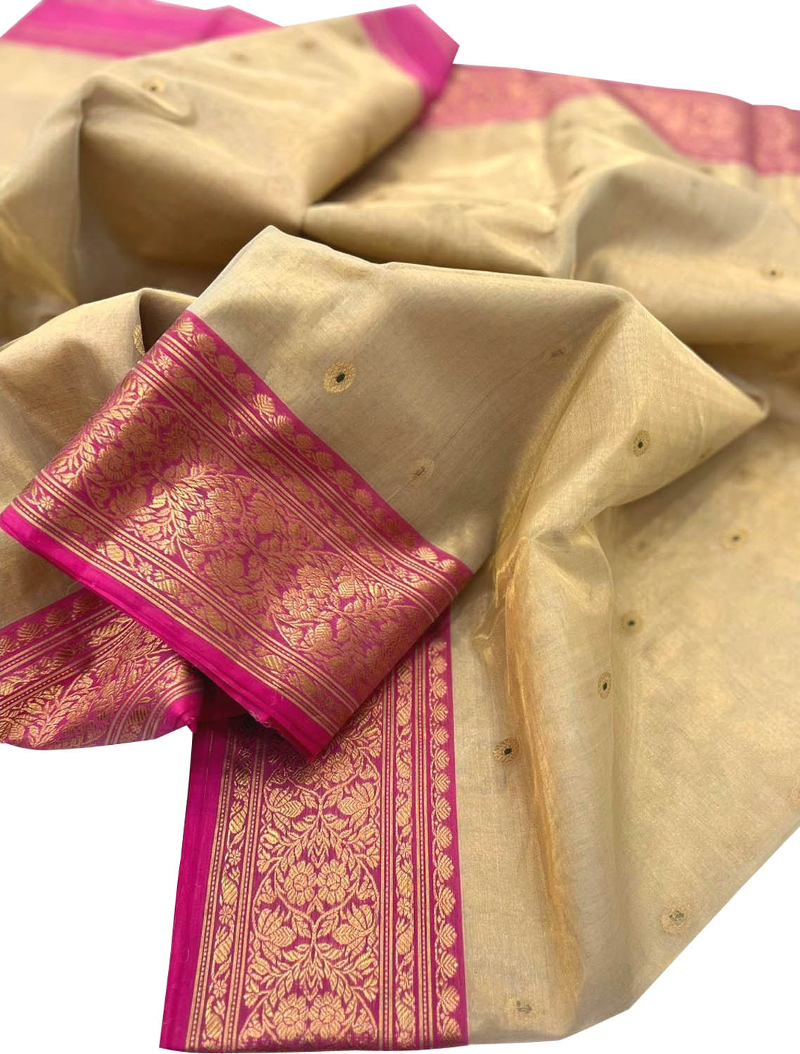 Pastel Chanderi Handloom Katan Tissue Meenakari Booti Design Saree - Luxurion World