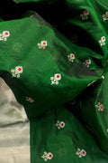 Green Chanderi Handloom Pure Silk Flower Design Meenakari Saree - Luxurion World