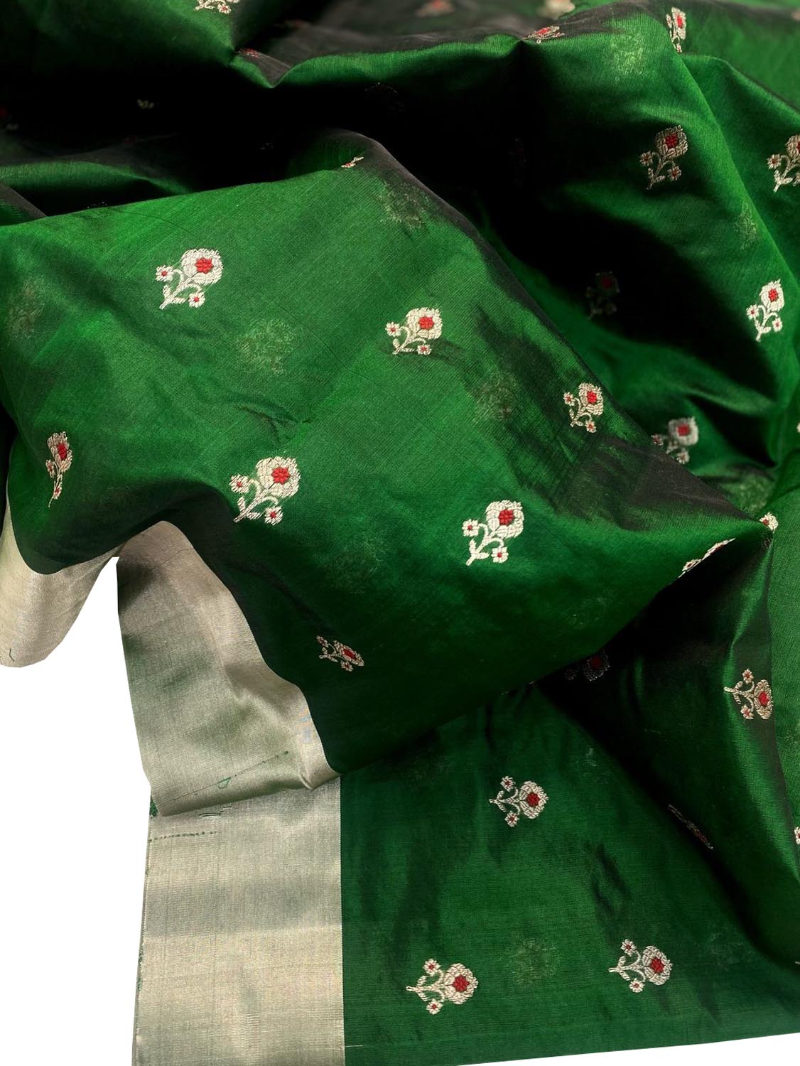 Green Chanderi Handloom Pure Silk Flower Design Meenakari Saree - Luxurion World
