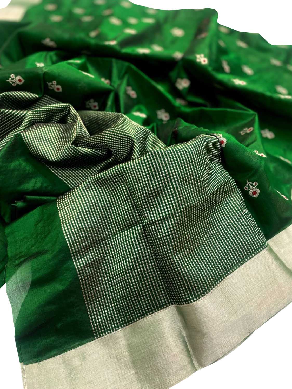 Green Chanderi Handloom Pure Silk Flower Design Meenakari Saree - Luxurion World