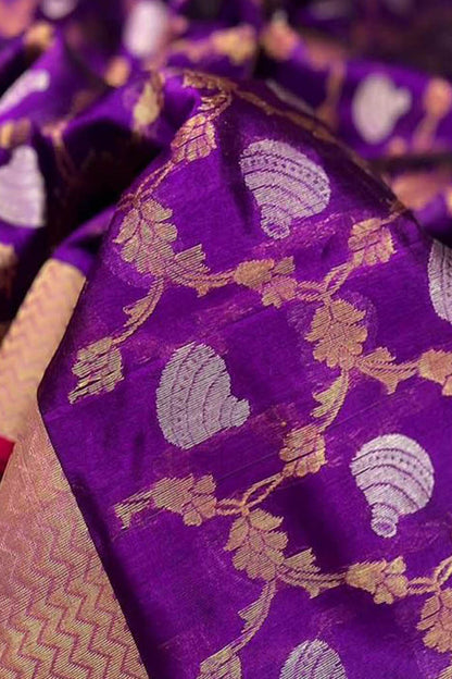 Elegant Purple Chanderi Handloom Pure Silk Matka Design Sona Roopa Saree - Luxurion World