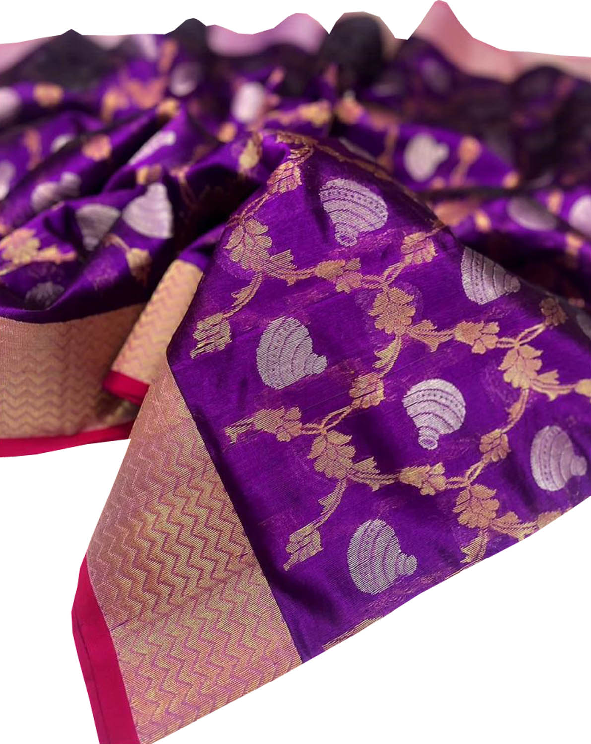 Elegant Purple Chanderi Handloom Pure Silk Matka Design Sona Roopa Saree - Luxurion World