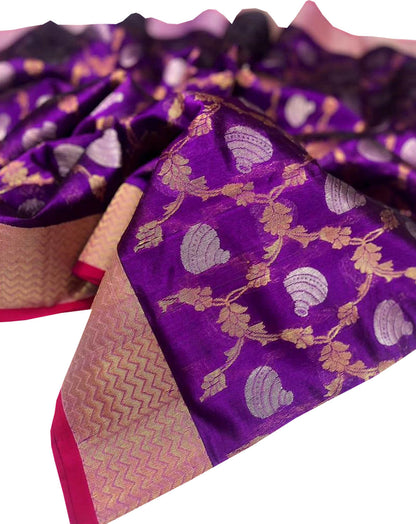 Elegant Purple Chanderi Handloom Pure Silk Matka Design Sona Roopa Saree - Luxurion World