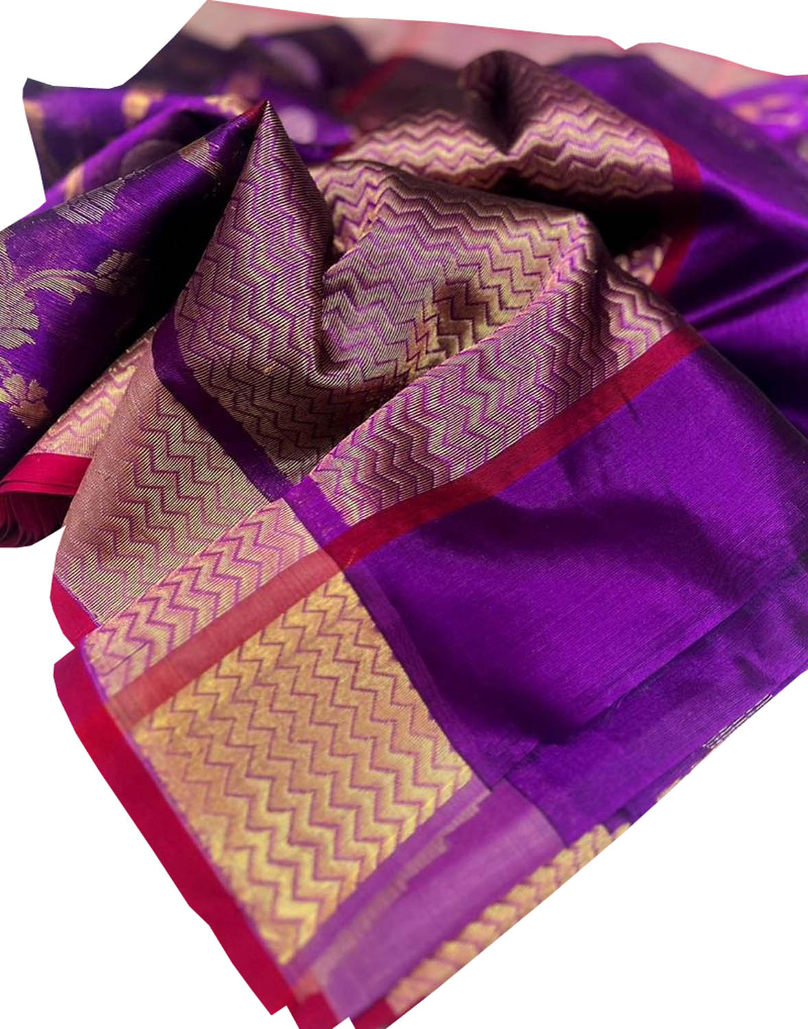 Elegant Purple Chanderi Handloom Pure Silk Matka Design Sona Roopa Saree - Luxurion World