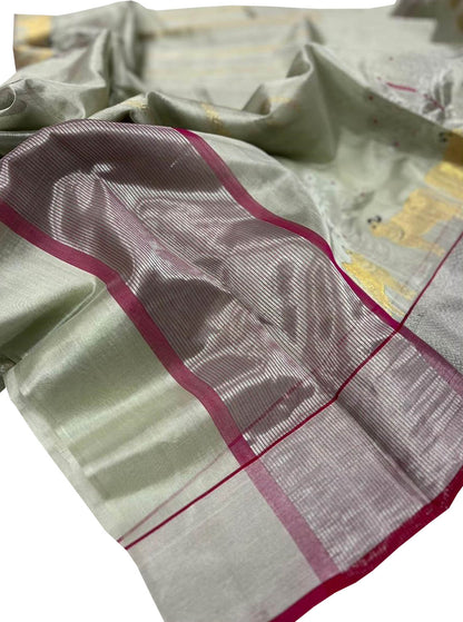 Grey Chanderi Handloom Pure Silk Cow Design Saree - Luxurion World