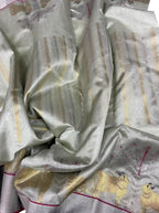 Grey Chanderi Handloom Pure Silk Cow Design Saree - Luxurion World