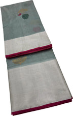 Blue Chanderi Handloom Pure Tissue Silk Flower Design Saree - Luxurion World