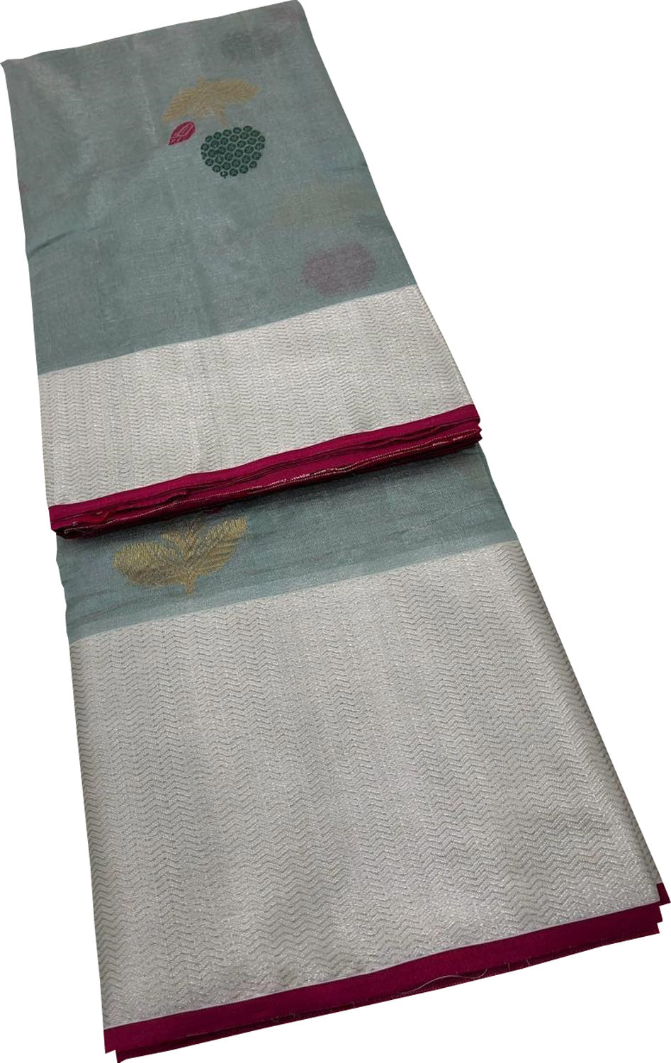 Blue Chanderi Handloom Pure Tissue Silk Flower Design Saree - Luxurion World