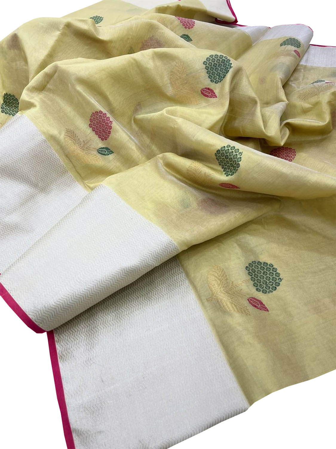Yellow Chanderi Handloom Pure Tissue Silk Saree - Luxurion World