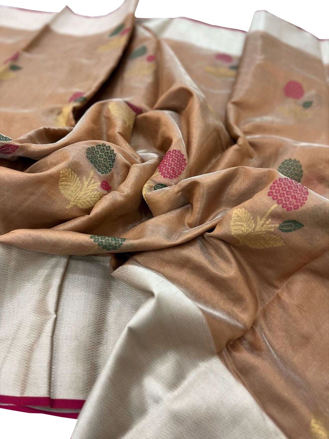 Elegant Brown Chanderi Handloom Pure Tissue Silk Saree - Luxurion World