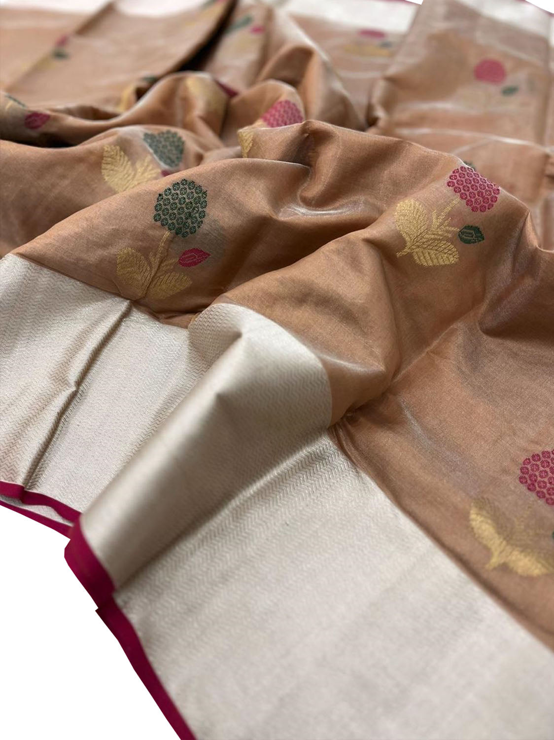 Elegant Brown Chanderi Handloom Pure Tissue Silk Saree - Luxurion World