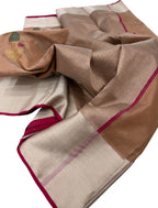 Elegant Brown Chanderi Handloom Pure Tissue Silk Saree - Luxurion World