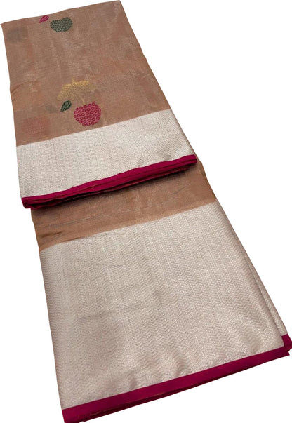 Elegant Brown Chanderi Handloom Pure Tissue Silk Saree - Luxurion World