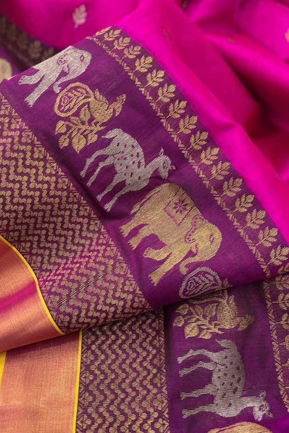 Exquisite Pink Chanderi Silk Saree with Animal Motifs - Luxurion World