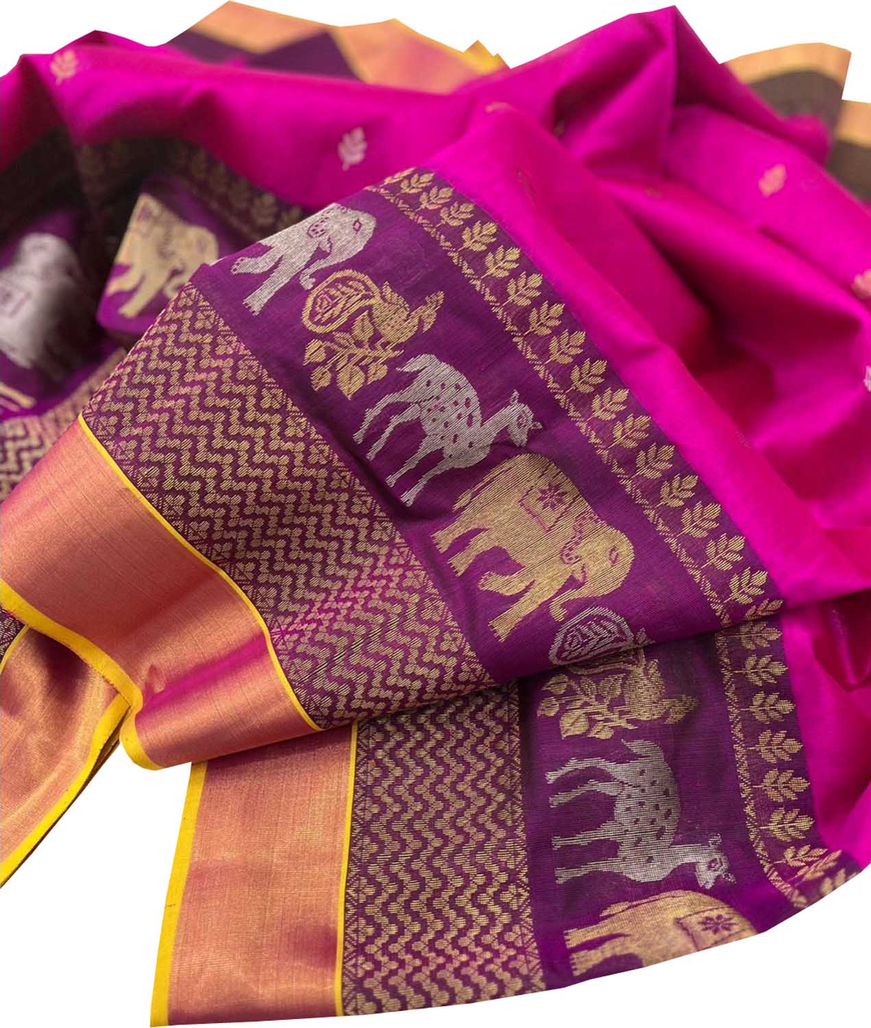 Exquisite Pink Chanderi Silk Saree with Animal Motifs - Luxurion World