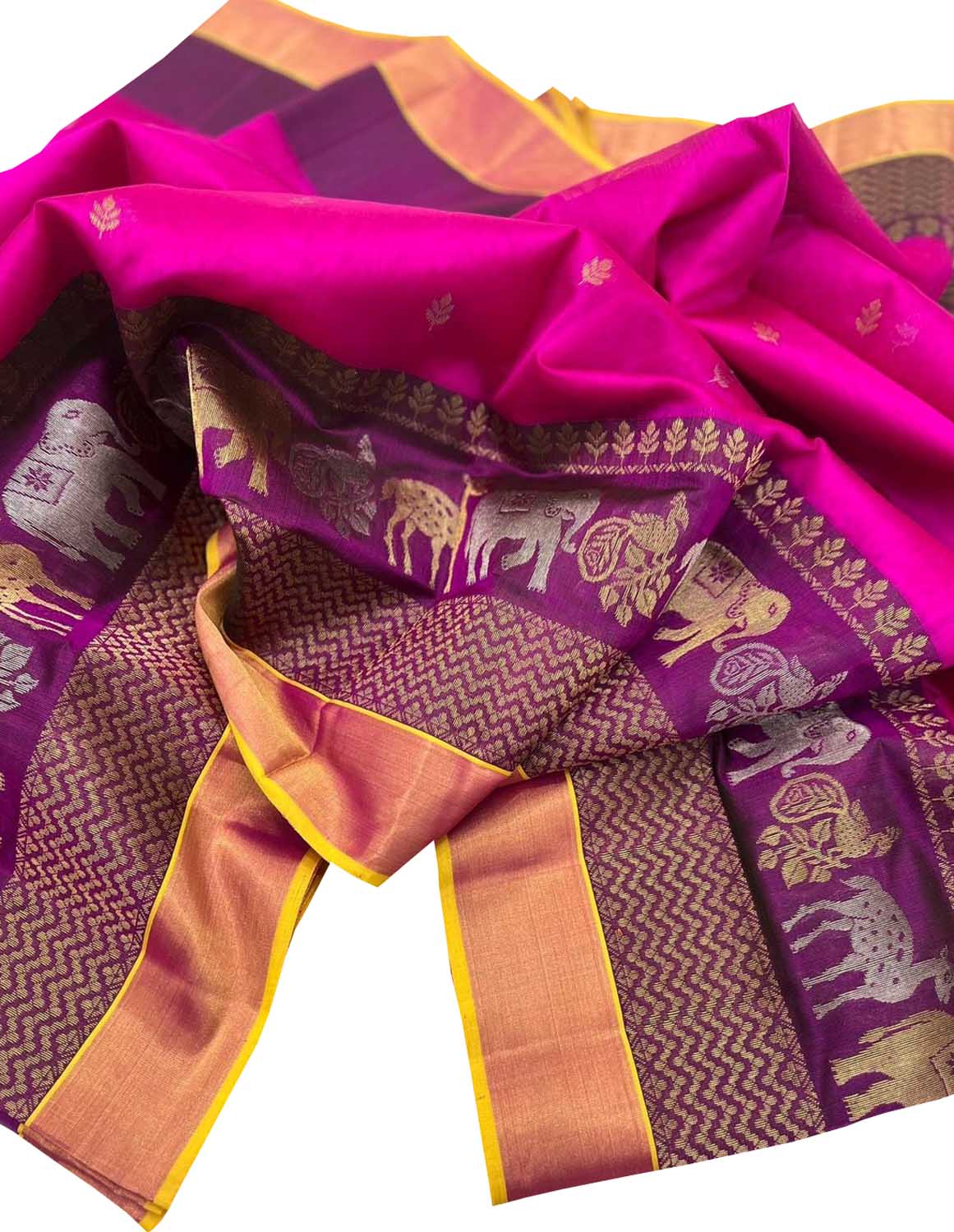 Exquisite Pink Chanderi Silk Saree with Animal Motifs - Luxurion World