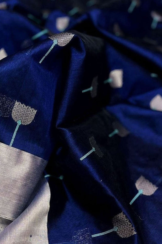 Blue Chanderi Handloom Pure Silk Saree - Luxurion World