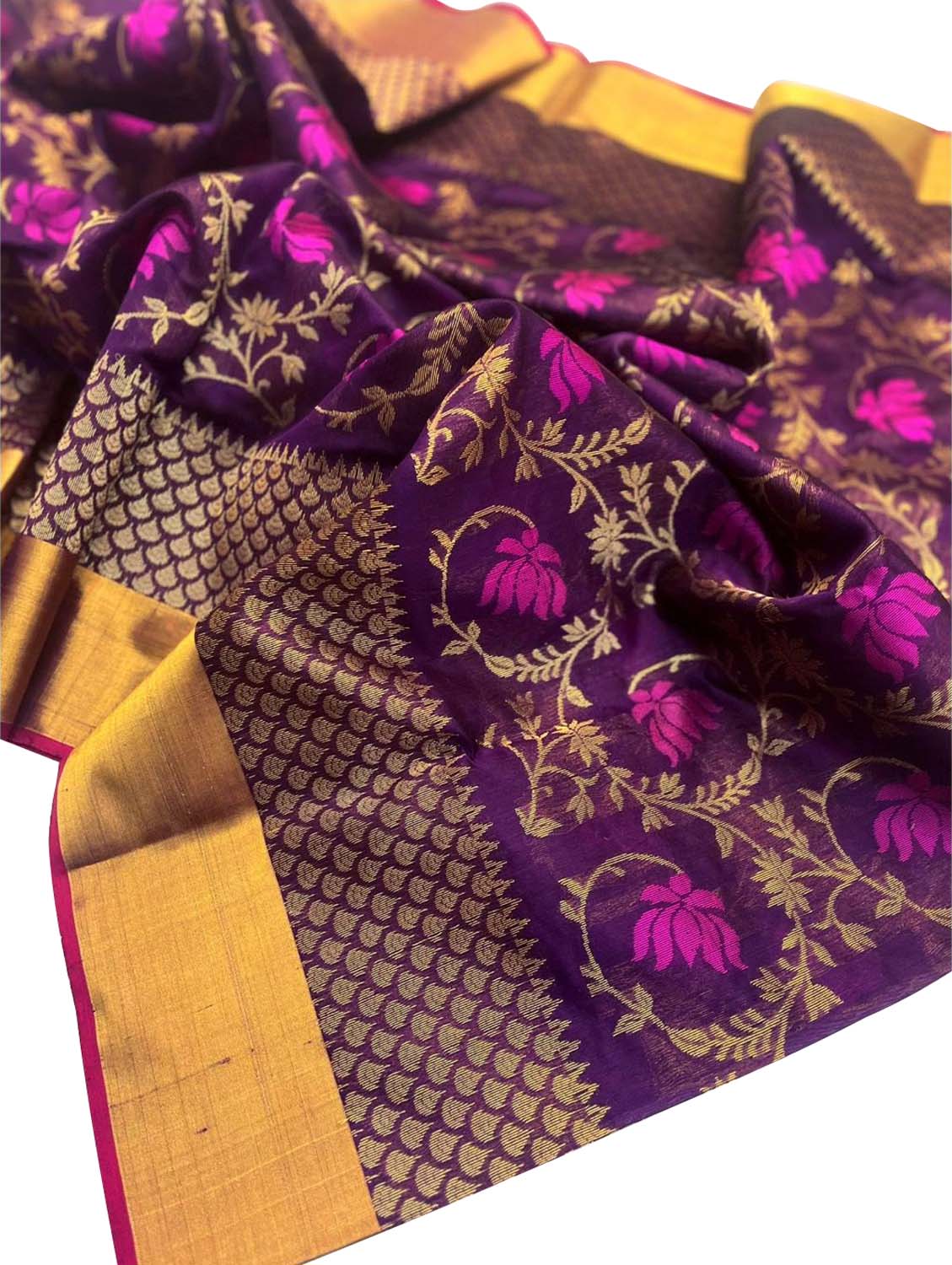 Purple Chanderi Handloom Pure Silk Flower Design Saree - Luxurion World