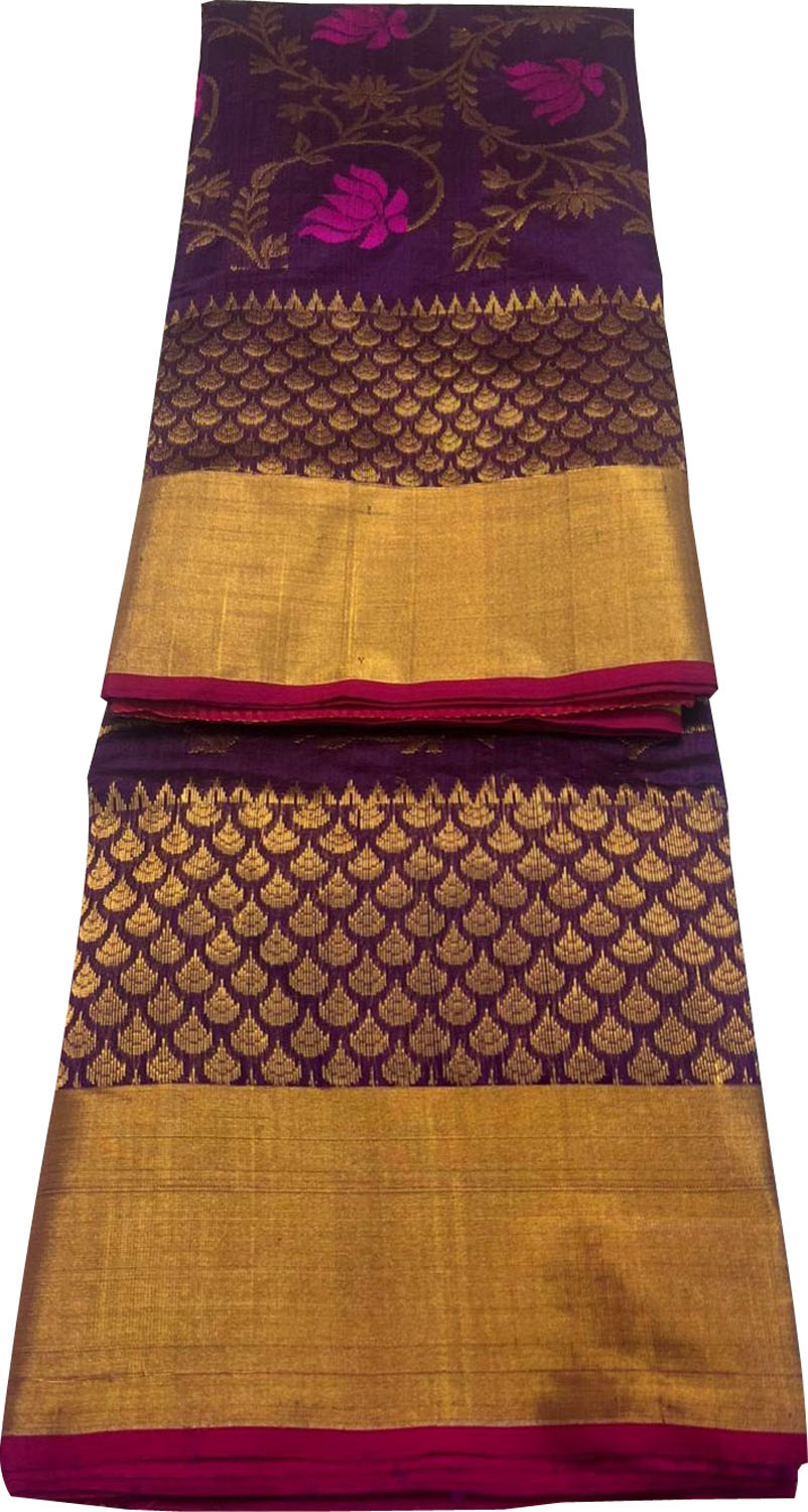 Purple Chanderi Handloom Pure Silk Flower Design Saree - Luxurion World