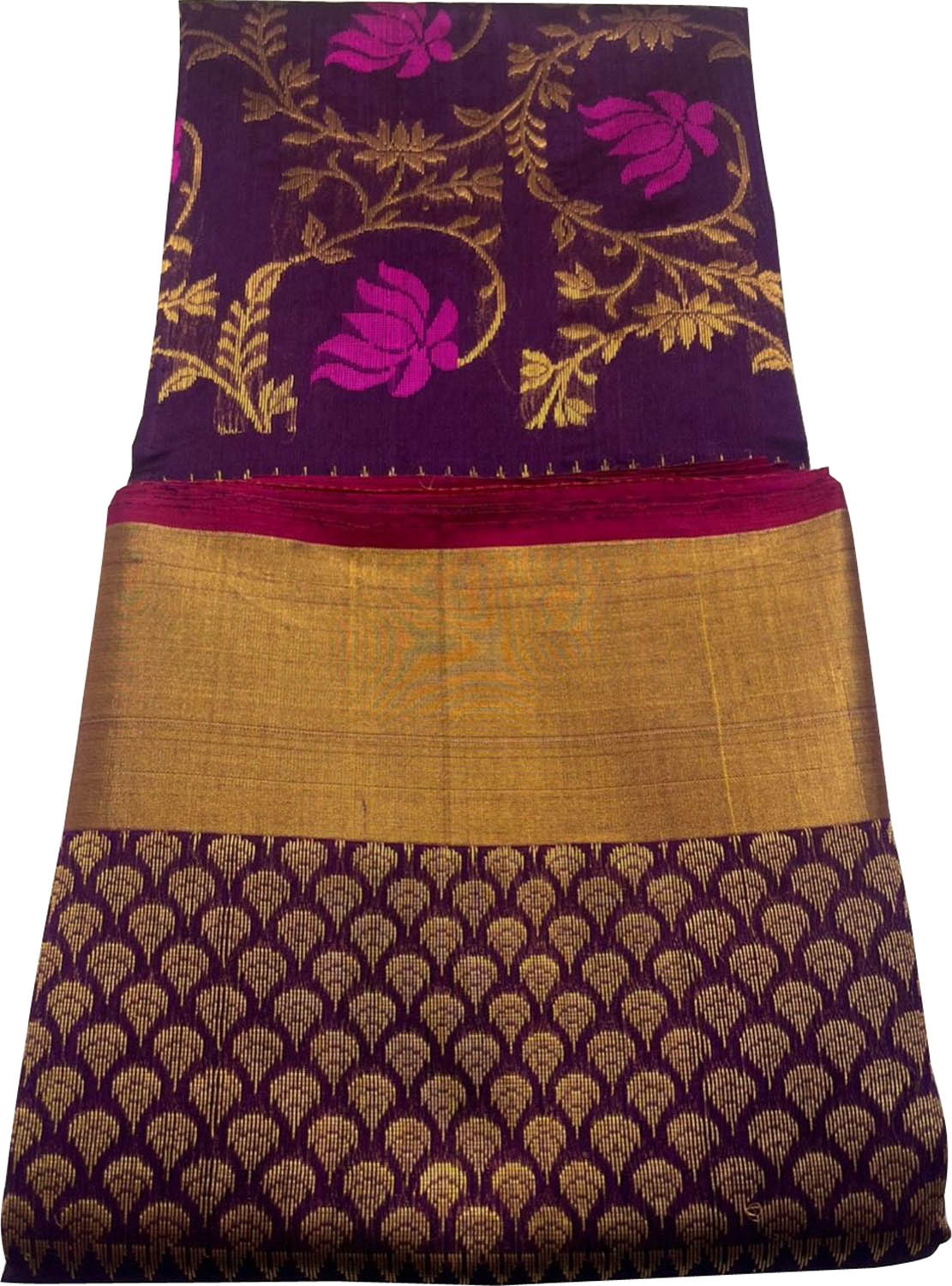 Purple Chanderi Handloom Pure Silk Flower Design Saree - Luxurion World
