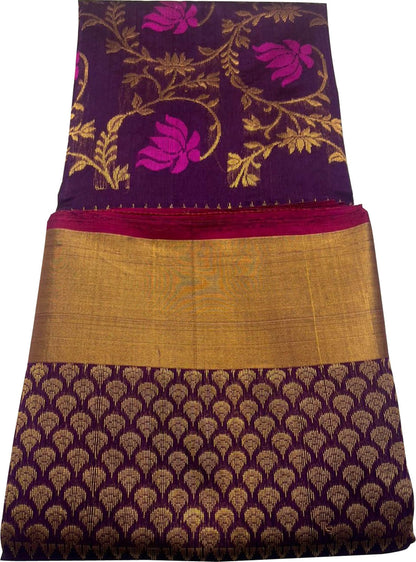 Purple Chanderi Handloom Pure Silk Flower Design Saree - Luxurion World