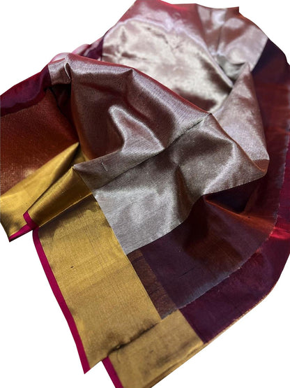 Maroon Chanderi Handloom Pure Silk Peacock Design Saree - Luxurion World