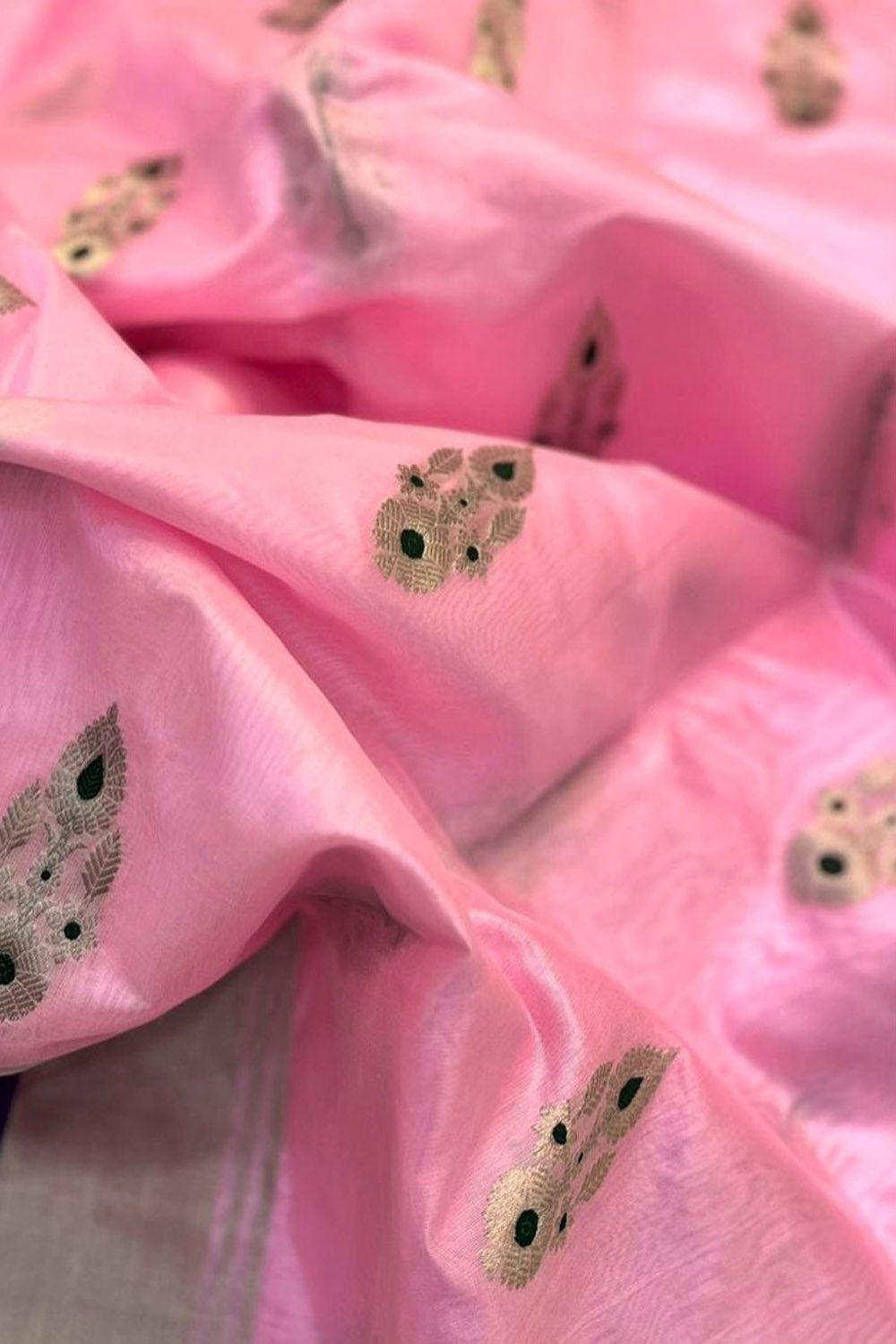 Pink Chanderi Handloom Pure Silk Flower Design Meenakari Saree - Luxurion World