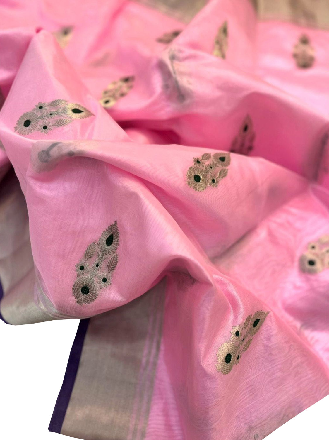 Pink Chanderi Handloom Pure Silk Flower Design Meenakari Saree - Luxurion World