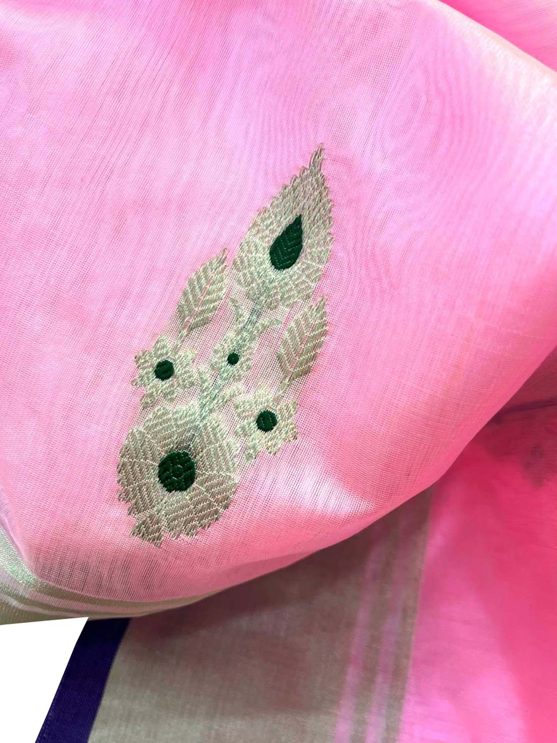 Pink Chanderi Handloom Pure Silk Flower Design Meenakari Saree - Luxurion World