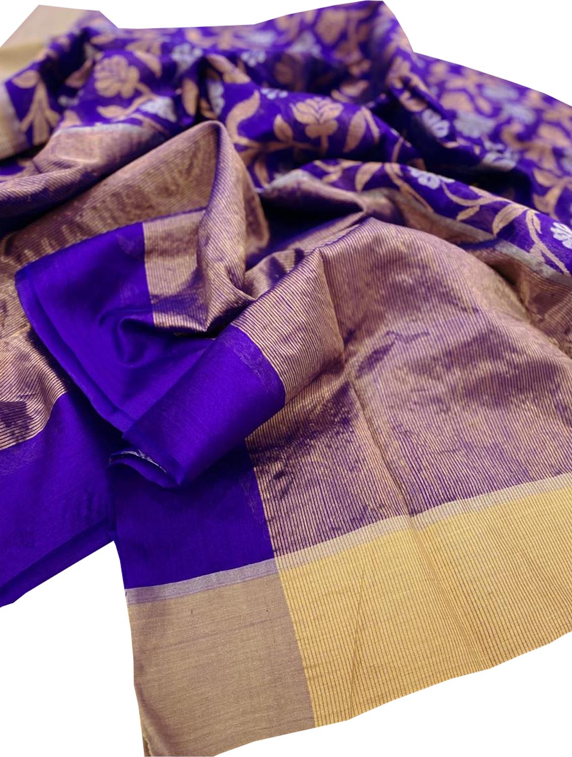 Exquisite Purple Chanderi Handloom Pure Silk Flower Design Saree - Luxurion World