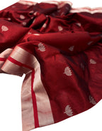 Maroon Chanderi Handloom Pure Silk Flower Design Saree - Luxurion World