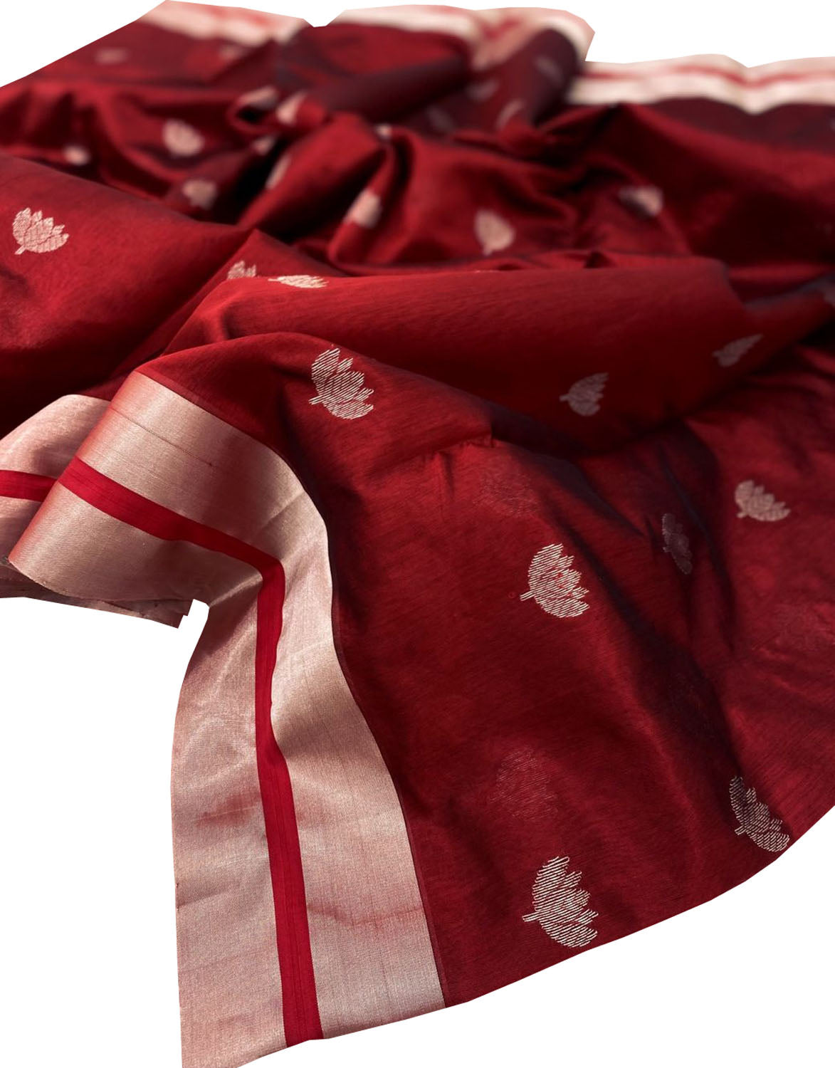 Maroon Chanderi Handloom Pure Silk Flower Design Saree - Luxurion World