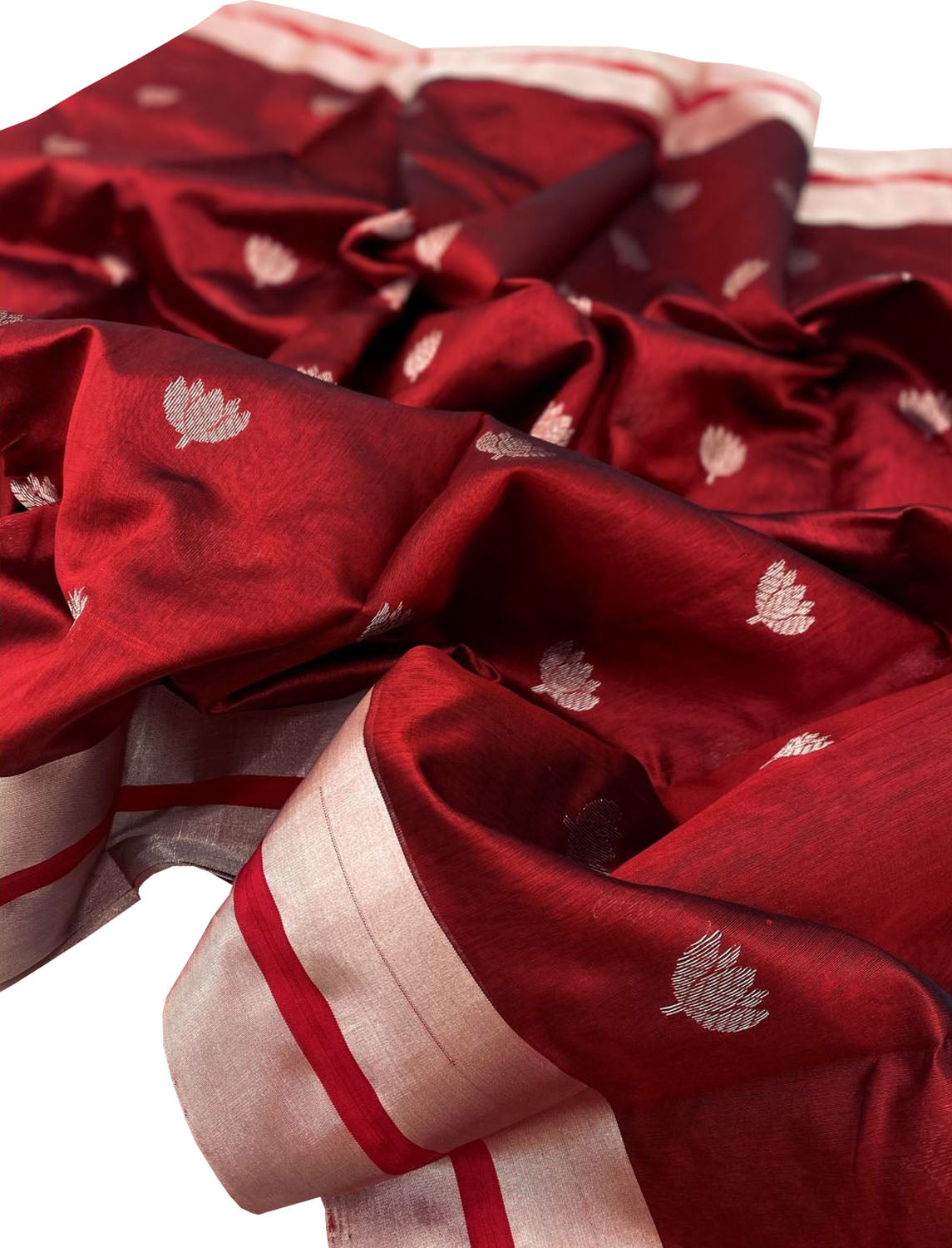 Maroon Chanderi Handloom Pure Silk Flower Design Saree - Luxurion World