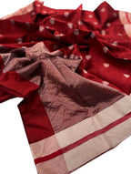 Maroon Chanderi Handloom Pure Silk Flower Design Saree - Luxurion World