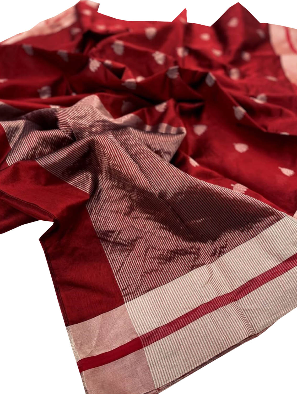 Maroon Chanderi Handloom Pure Silk Flower Design Saree - Luxurion World