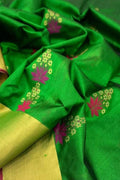 Green Chanderi Handloom Pure Silk Flower Design Saree - Luxurion World